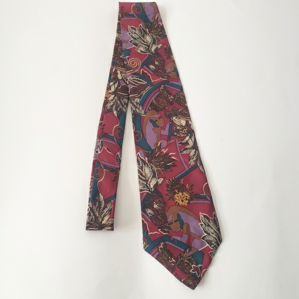 Imported Italian Fabric Vintage Burgundy Men Tie - Picture 3 of 7